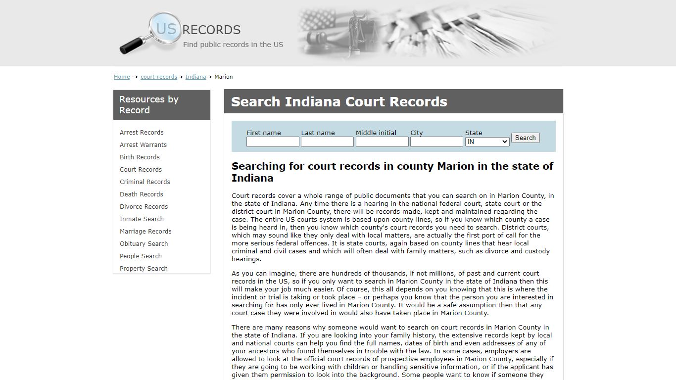 Search Court Records Marion Indiana | US Records